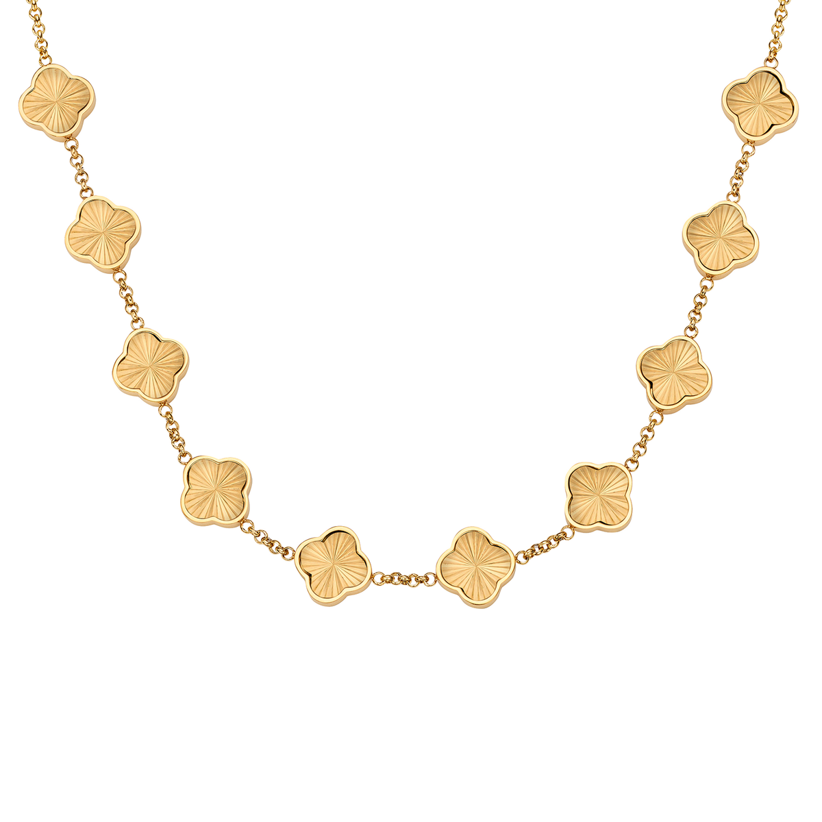Textured Clover Custom Name Necklace (Gold)