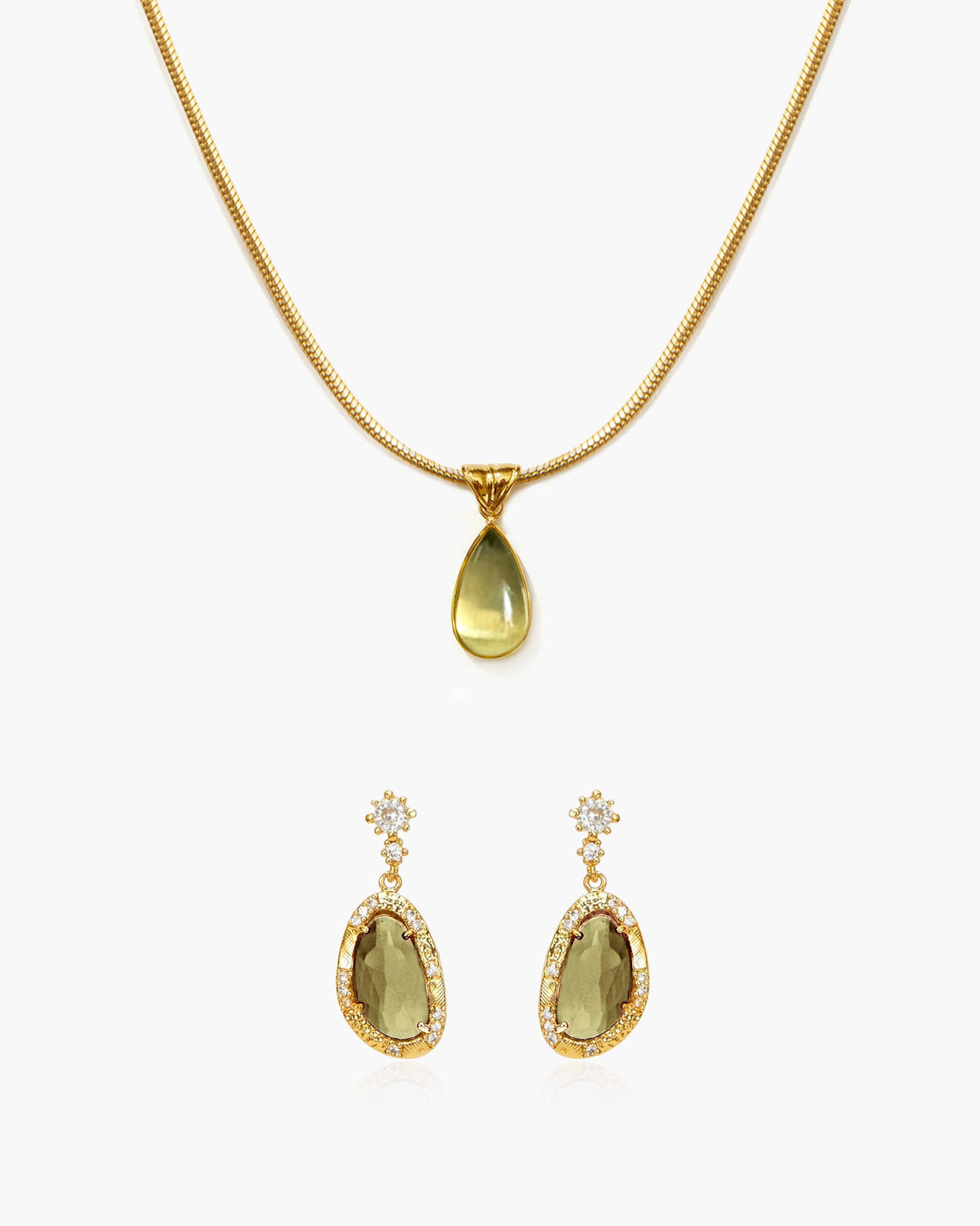 Waterdrop Necklace & Olive Marquise Earrings Set