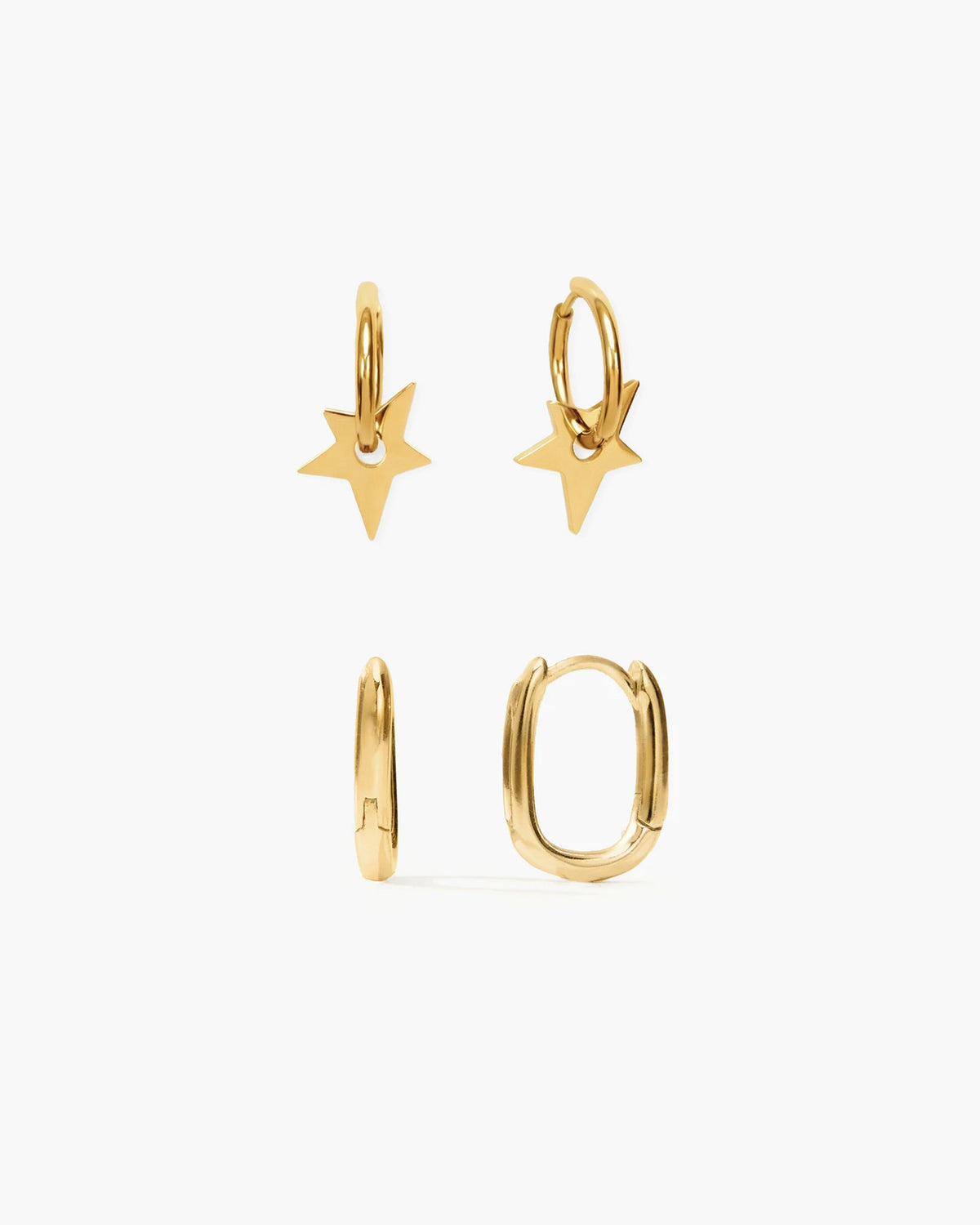 Silver Star & Link Earrings Set