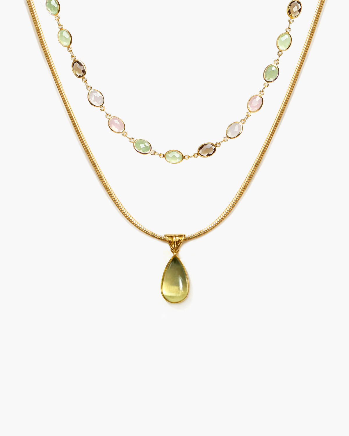 Waterdrop & Whimsical Romance Stone Necklace Set in Silver