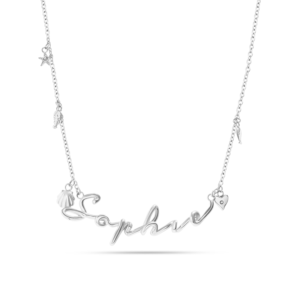 Written In The Sand Charm Name Necklace (Silver)