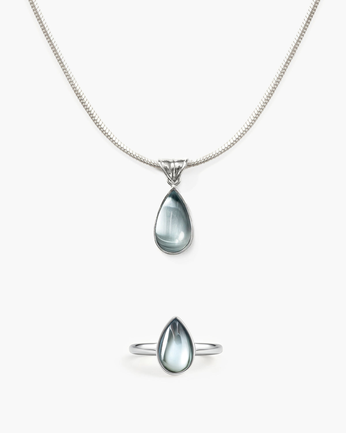 Waterdrop Necklace & Ring Set in Marine Blue
