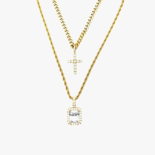 Cross and Stone Set in Yellow Gold