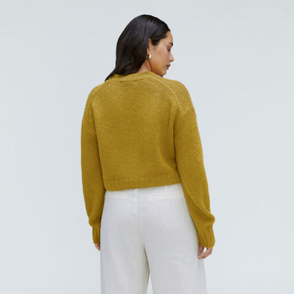The Alpaca V-Neck Cropped Cardigan | Golden Palm