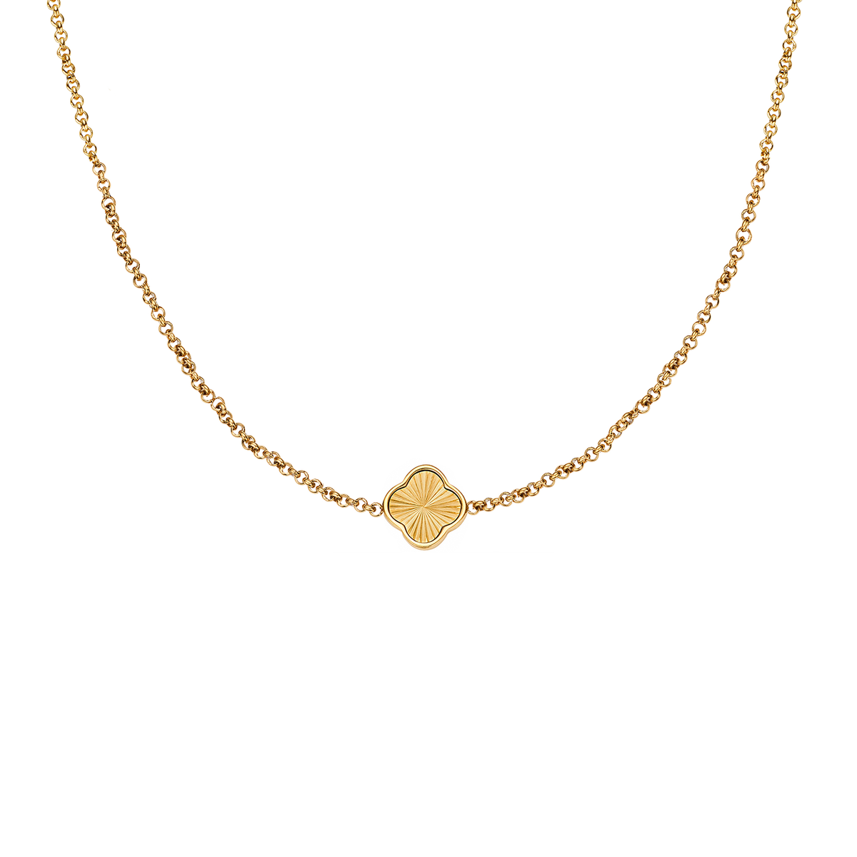 Textured Clover Custom Name Necklace (Gold)