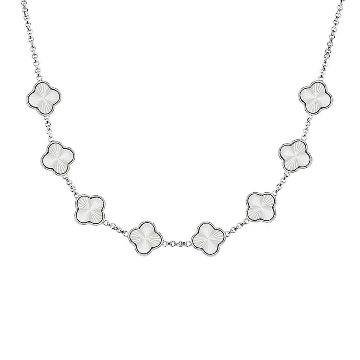 Textured Clover Custom Name Necklace (Silver)