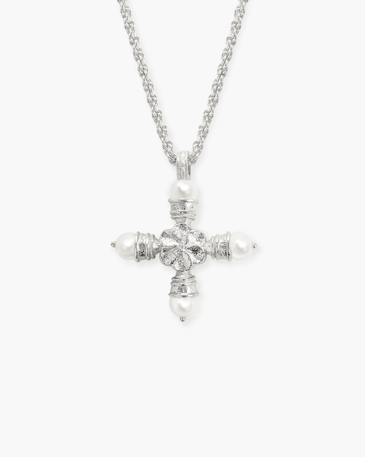 Florence Pearl Cross Necklace in Silver