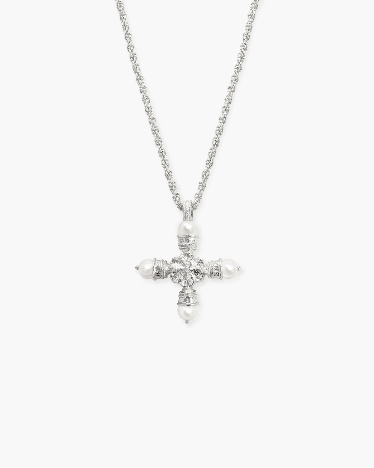 Florence Pearl Cross Necklace in Silver