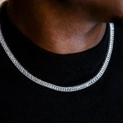Diamond Baguette Tennis Chain in White Gold- 6mm