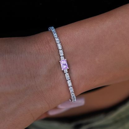 Colored Iced Rock Tennis Set of Three Bracelets Bundle in White Gold - 2mm