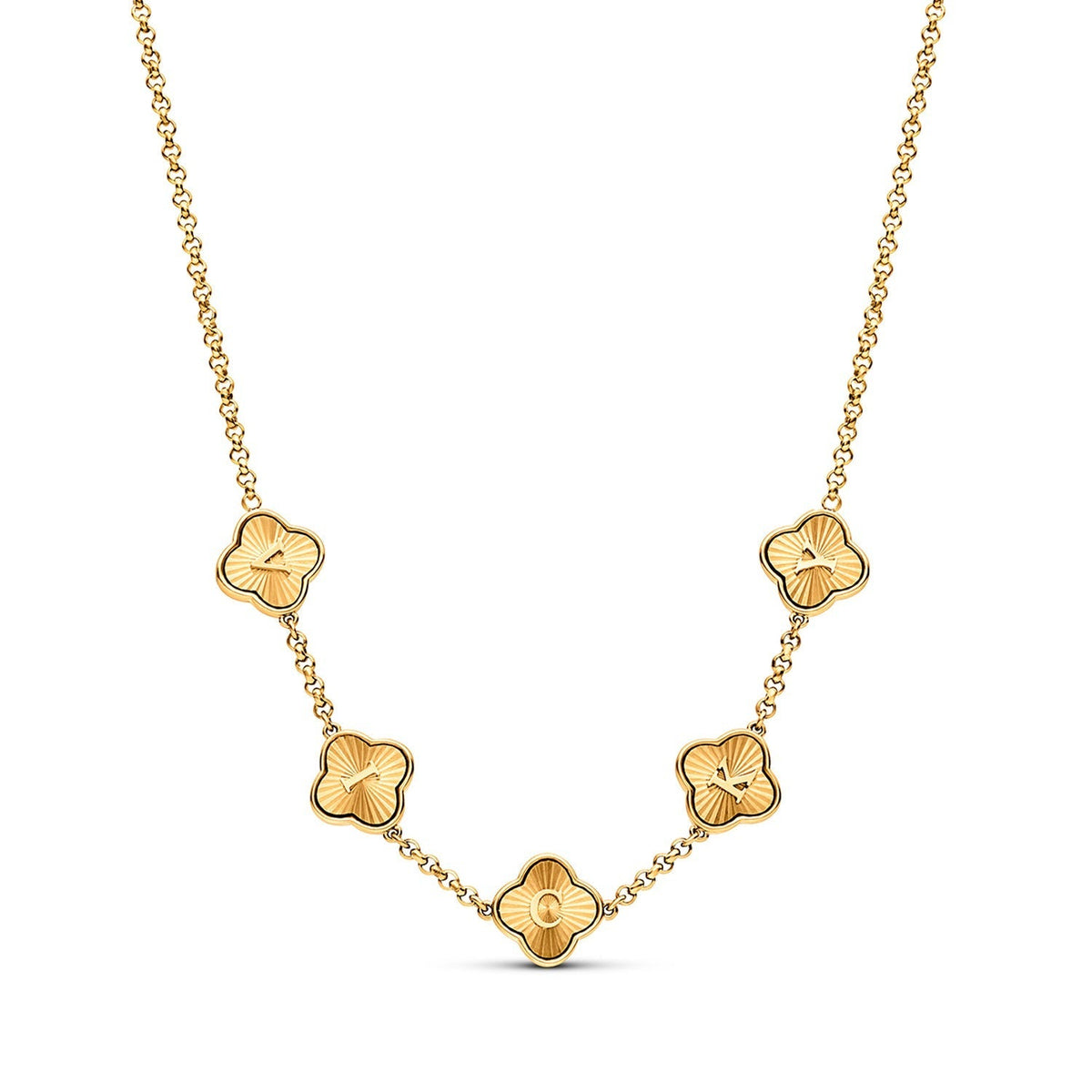 Textured Clover Custom Name Necklace (Gold)
