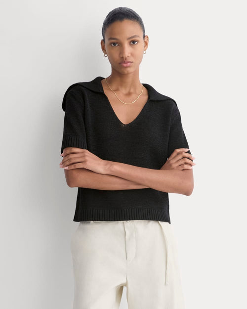 Open Collar Polo | Black