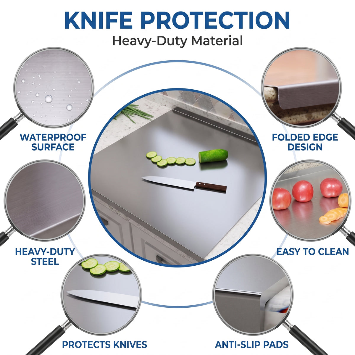 Premium 304 Stainless Steel Double-Sided Cutting Board – Waterproof, Knife-Friendly Kitchen Prep Board