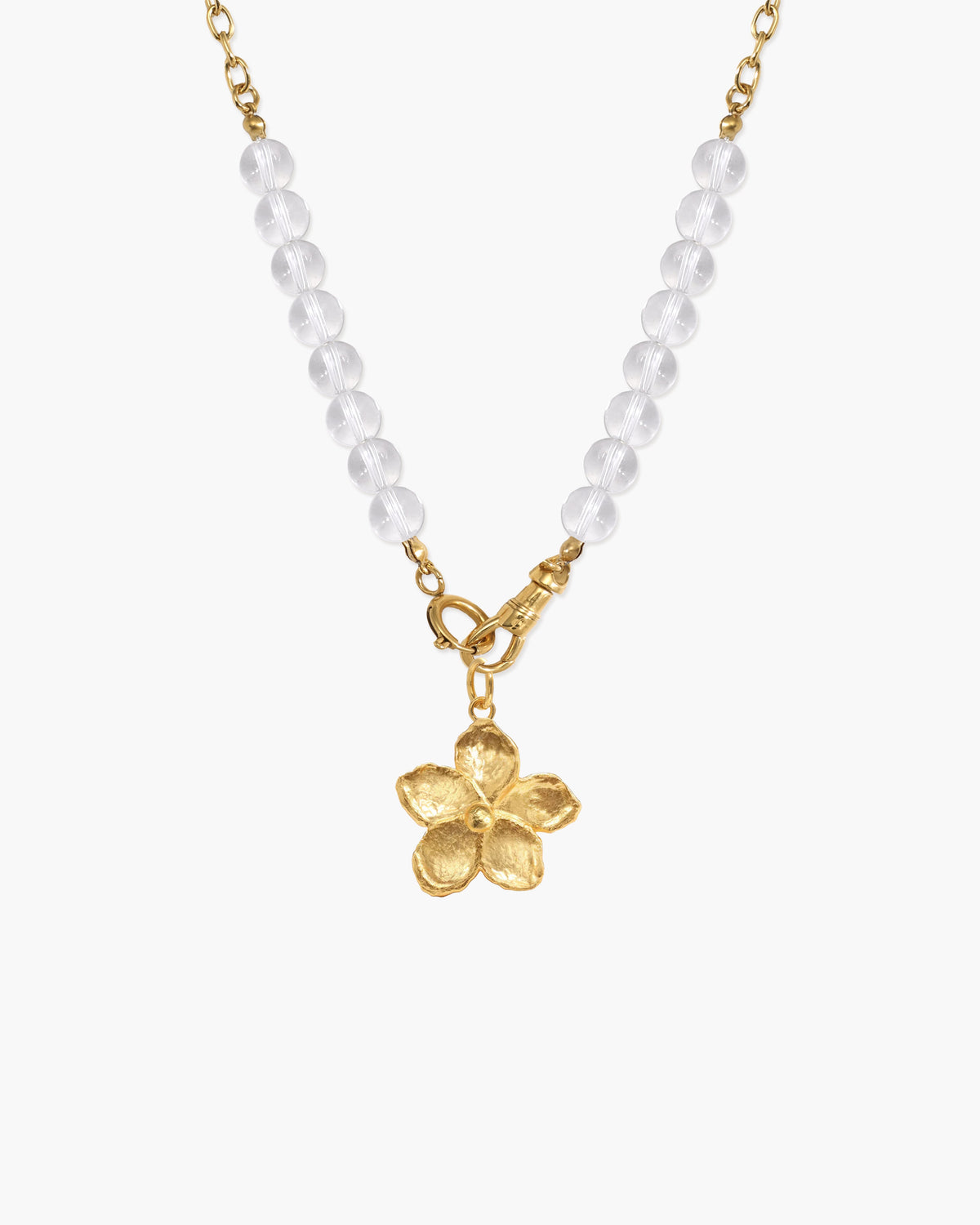 Clear Quartz Beaded Necklace with Charm Holder Clasp
