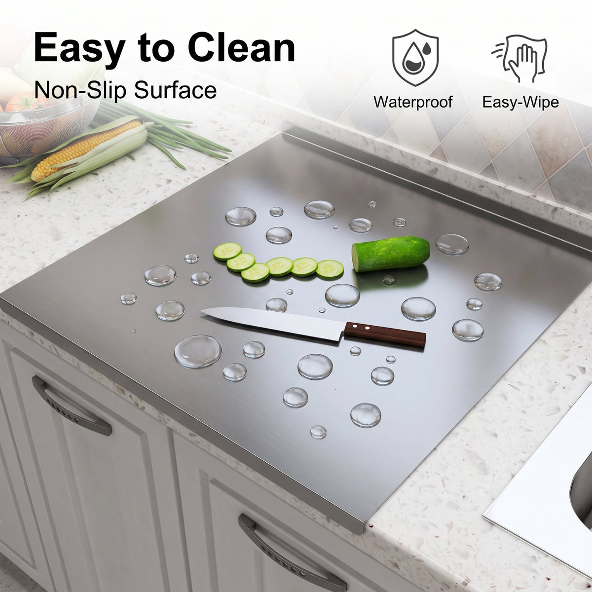 Premium 304 Stainless Steel Double-Sided Cutting Board – Waterproof, Knife-Friendly Kitchen Prep Board