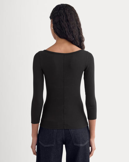 Luxe Rib 3/4 Sleeve Boatneck Tee | Black