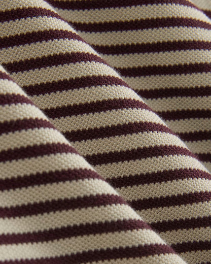 Oversized Pique Polo | Dusty Beige/Deep Plum Stripe