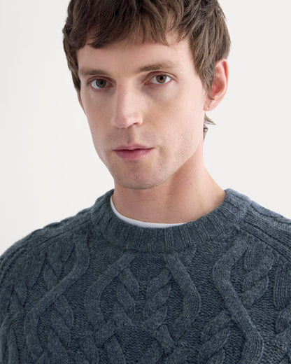 Cable Knit Crew in Luxe Merino | Heather Midnight Navy