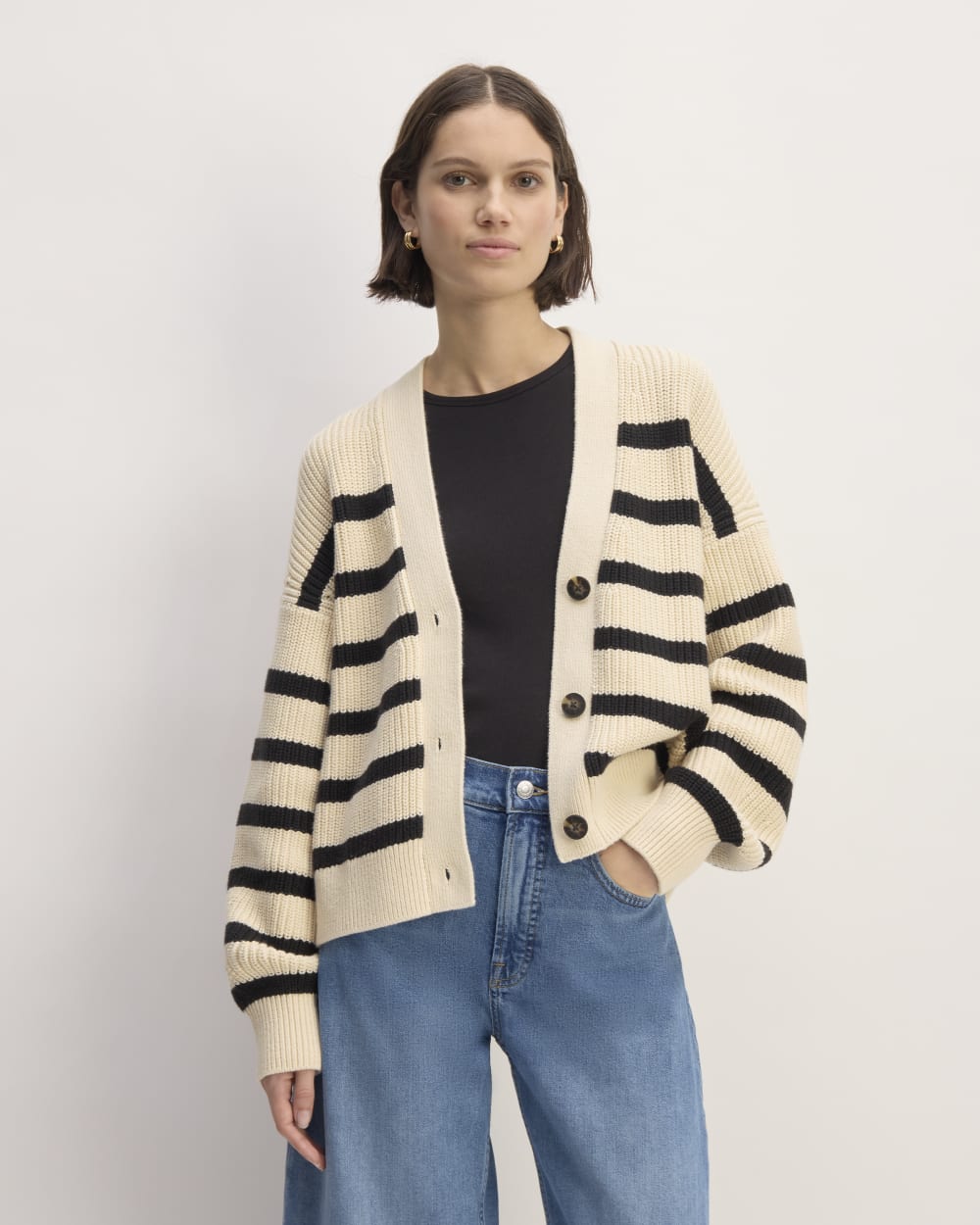 The Boxy Cardigan in Everyday Cotton | Canvas / Black