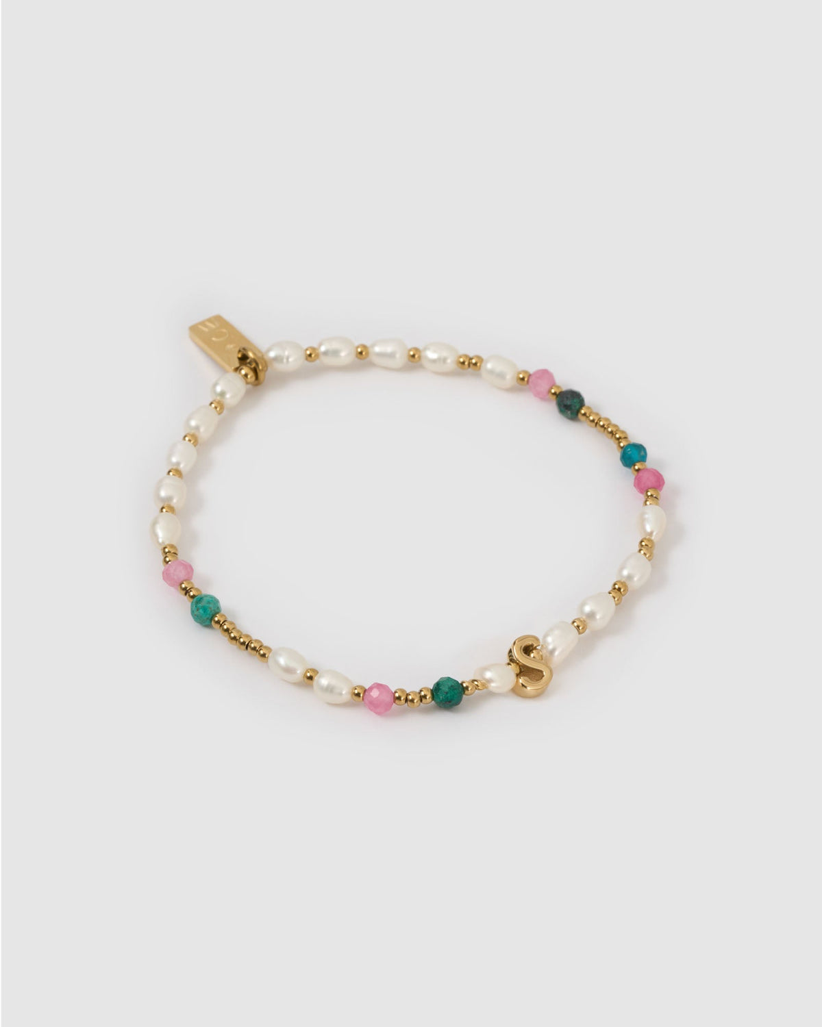Beaded Gemstone and Pearl Initial Bracelet