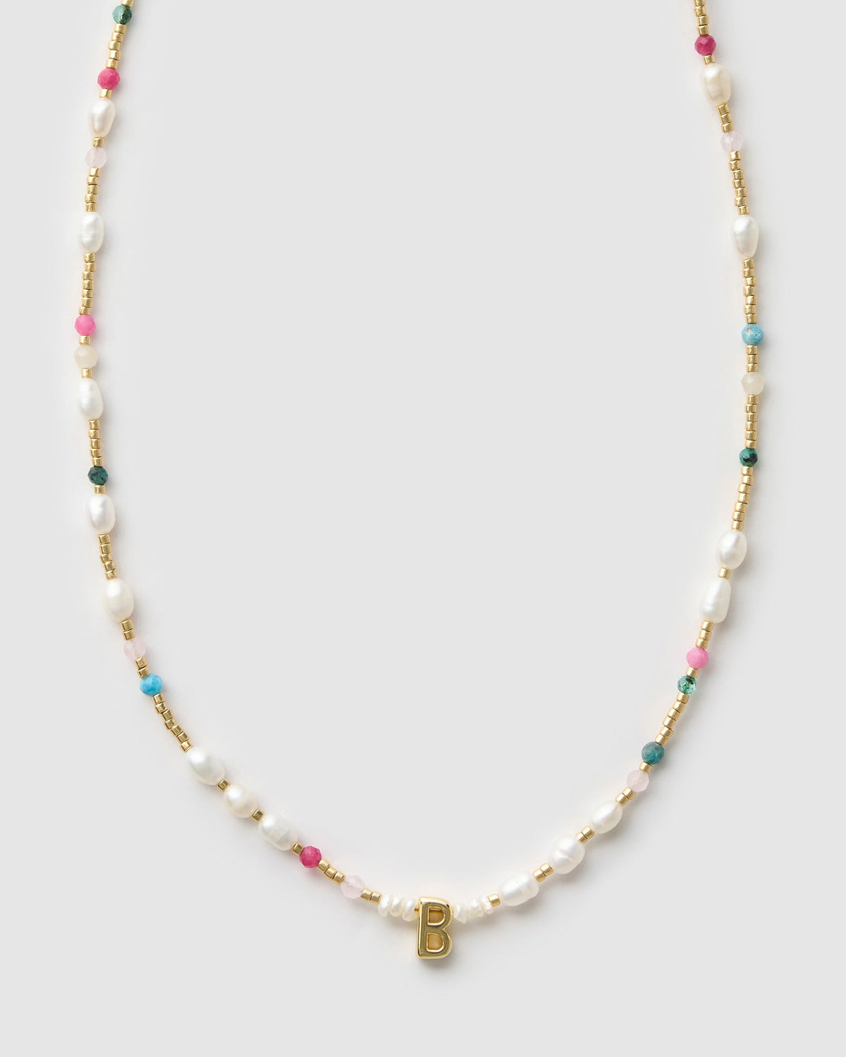 Beaded Gemstone and Pearl Initial Necklace