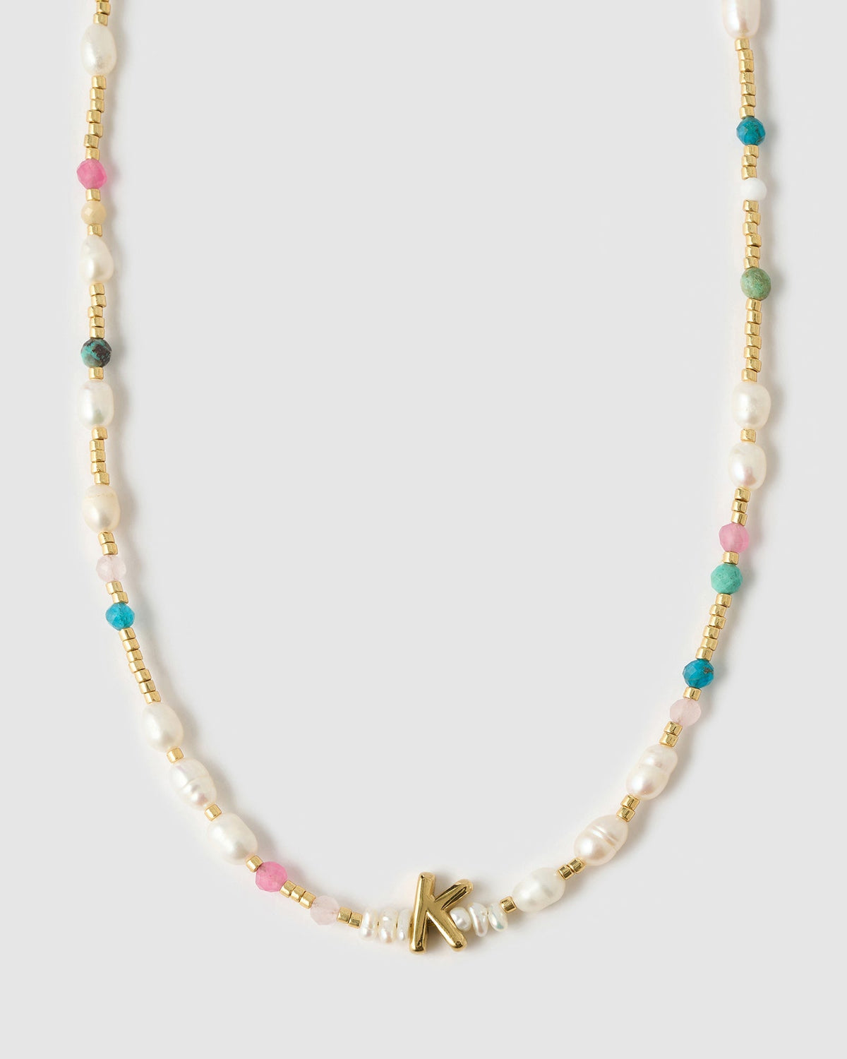 Beaded Gemstone and Pearl Initial Necklace