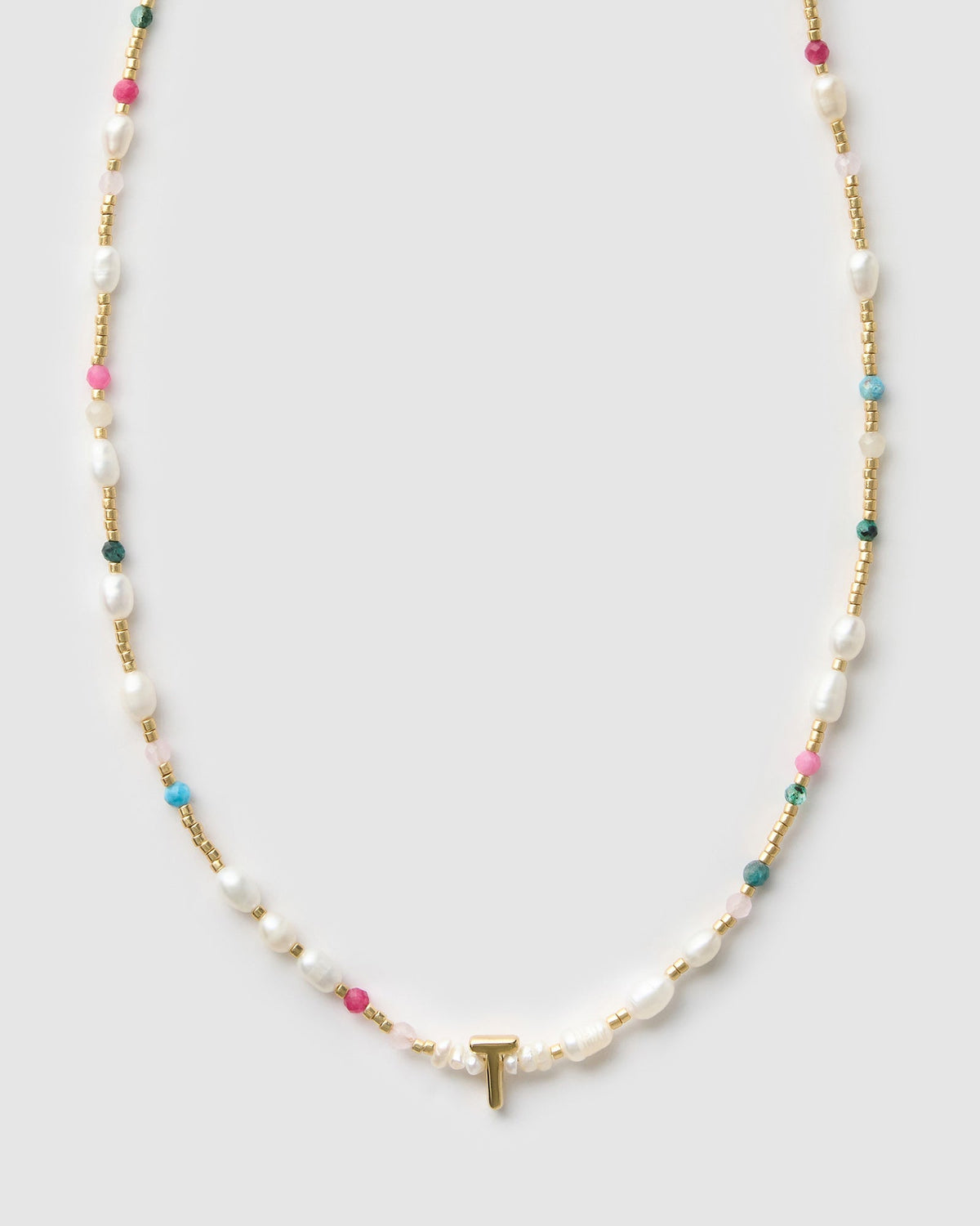 Beaded Gemstone and Pearl Initial Necklace