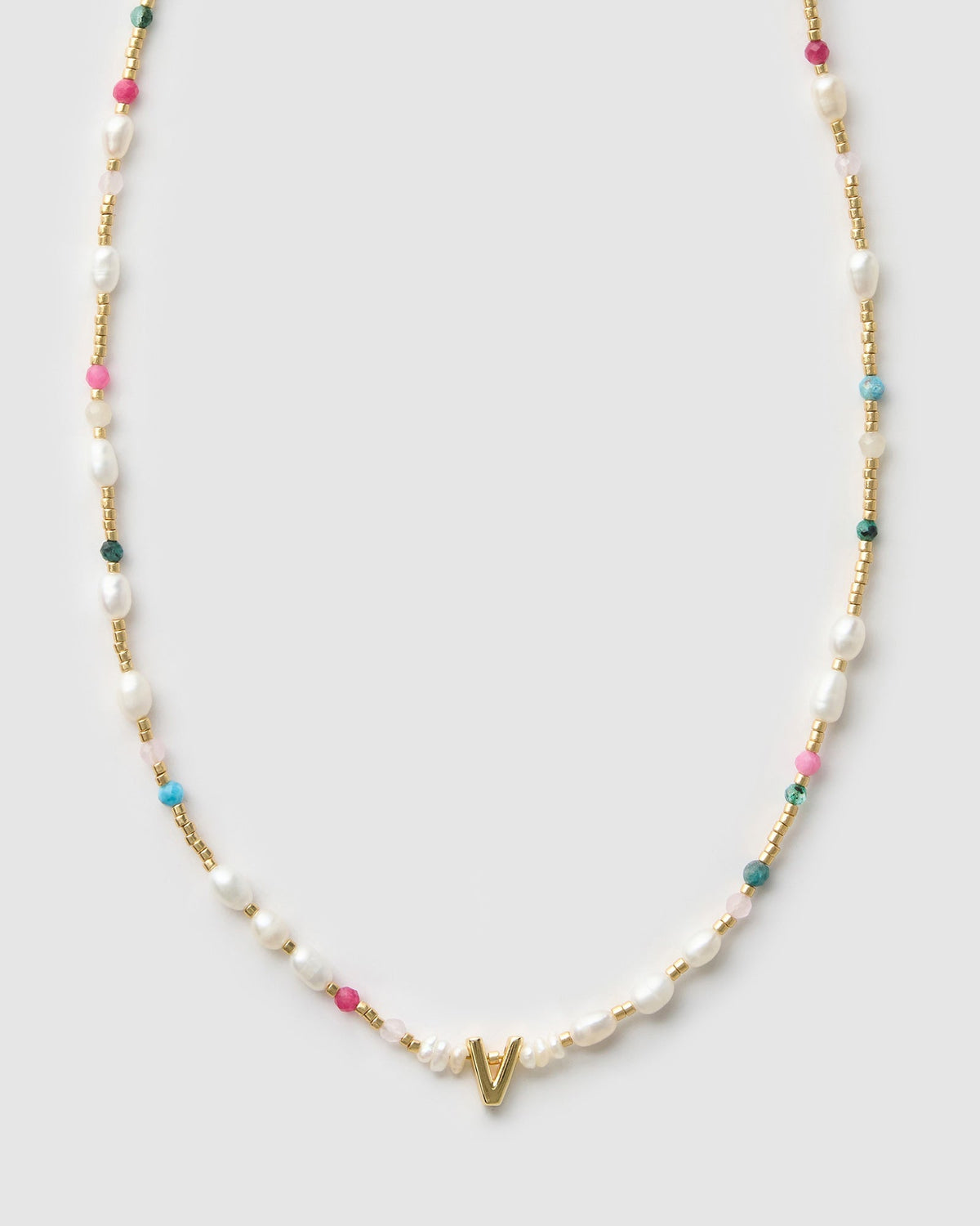 Beaded Gemstone and Pearl Initial Necklace