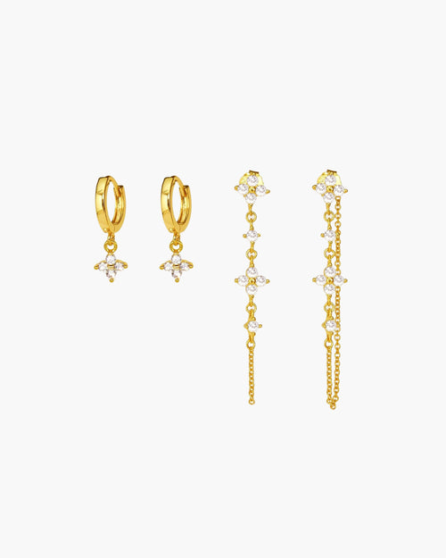 Gold Lucky Clover Earrings Set