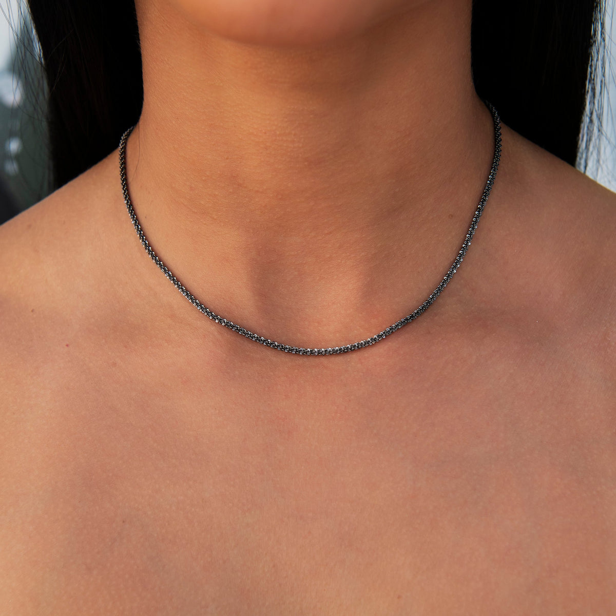 Diamond Cut Popcorn Necklace + Bracelet in Black - 2mm