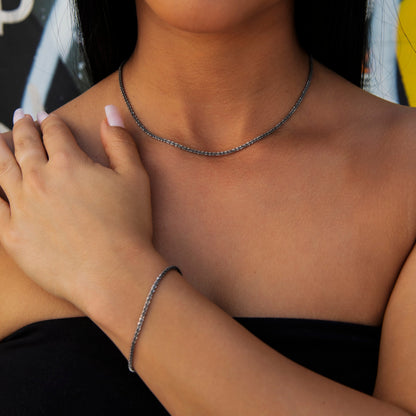 Diamond Cut Popcorn Necklace + Bracelet in Black - 2mm