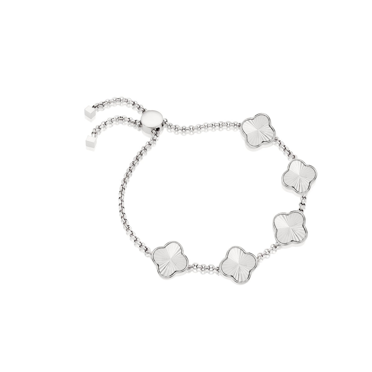 Textured Clover Custom Name Bracelet (Silver)