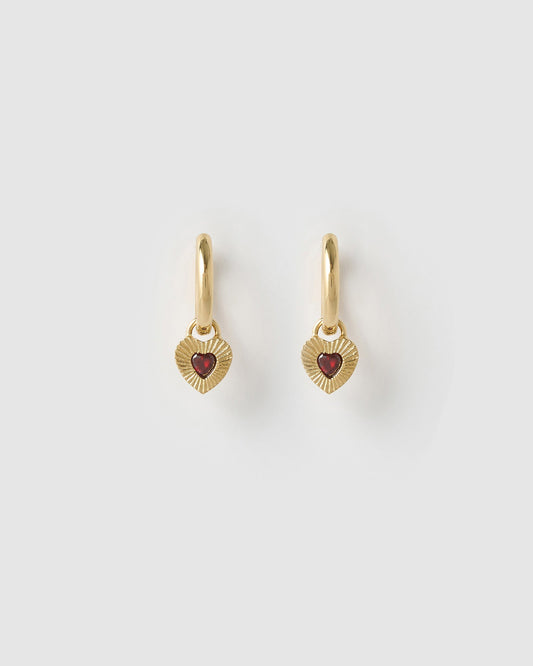 Ruby Heart Earrings - Red