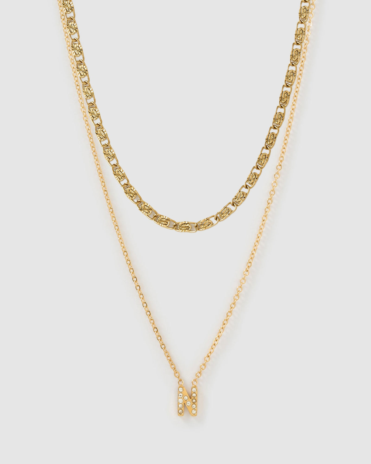 Stone Initial Necklace Stack