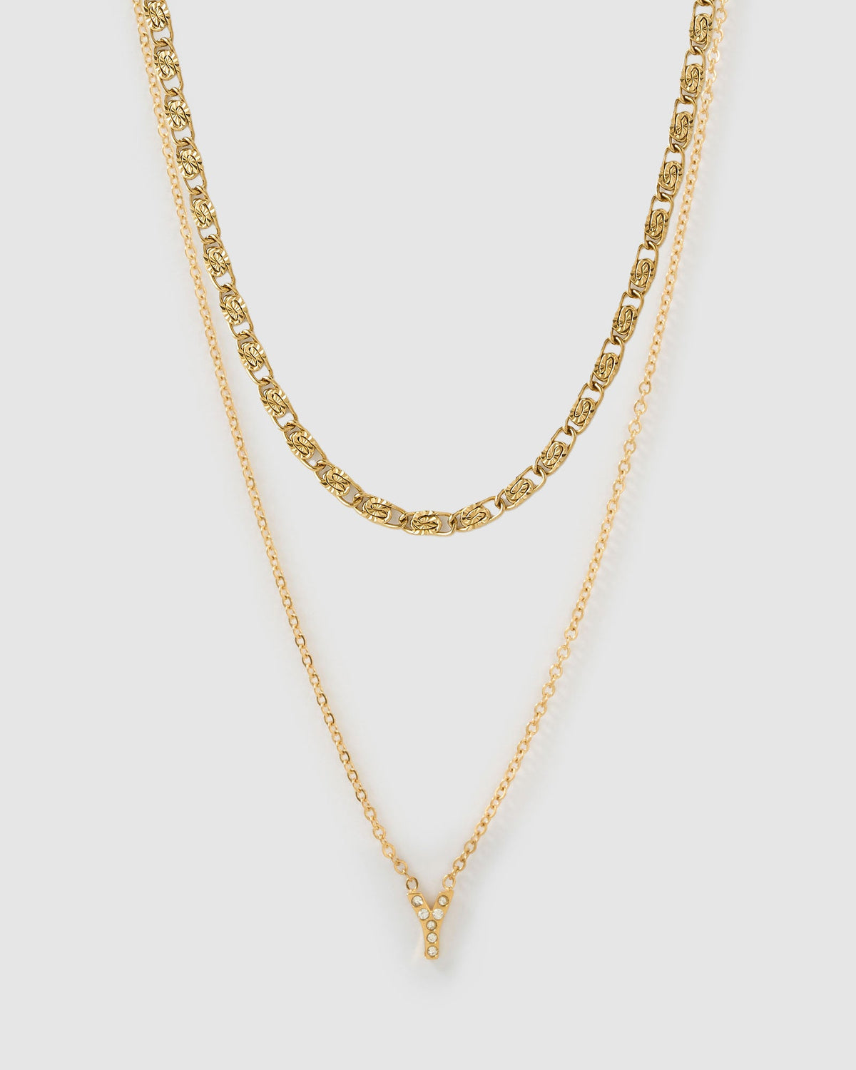 Stone Initial Necklace Stack