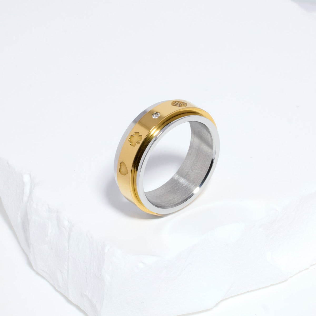 Two Tone Custom Stamped Fidget Ring (Gold/Silver)