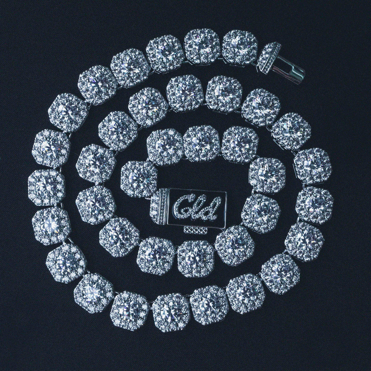 Clustered Tennis Necklace in White Gold- 12mm