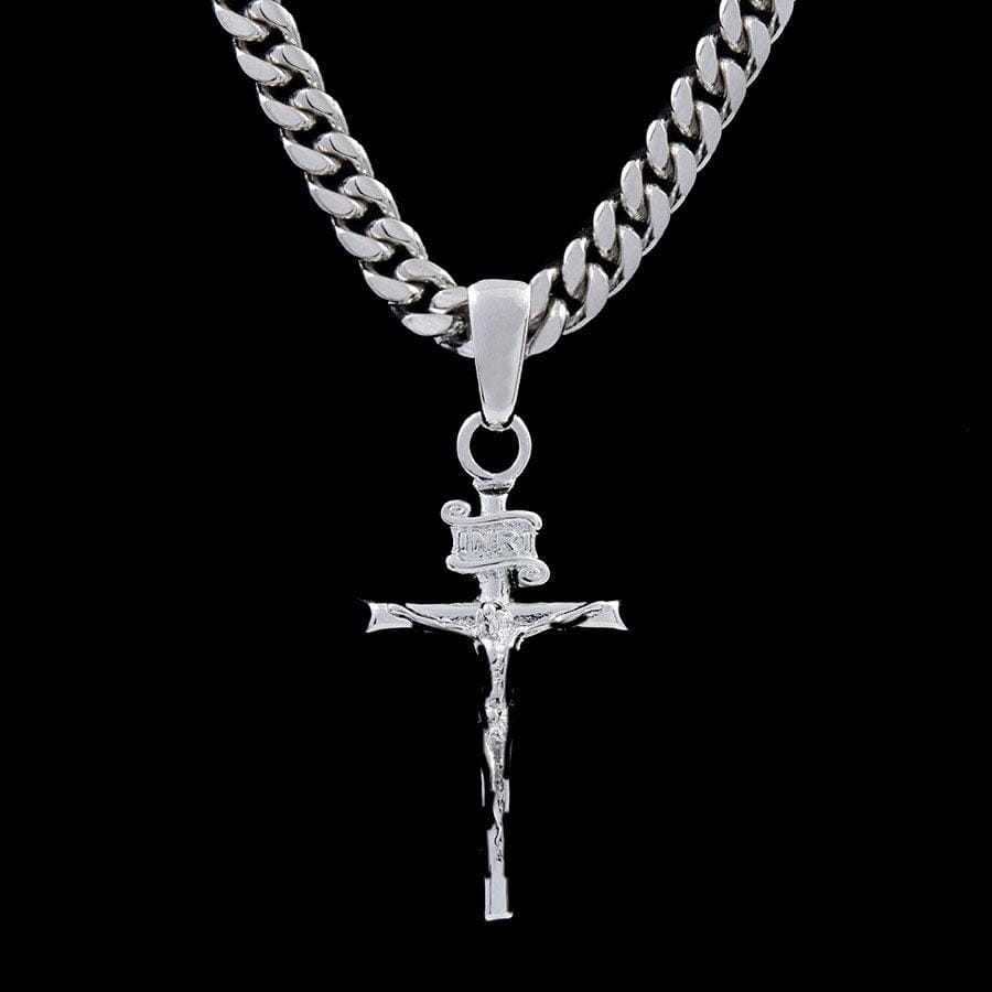Crucifix Cross Pendant in White Gold