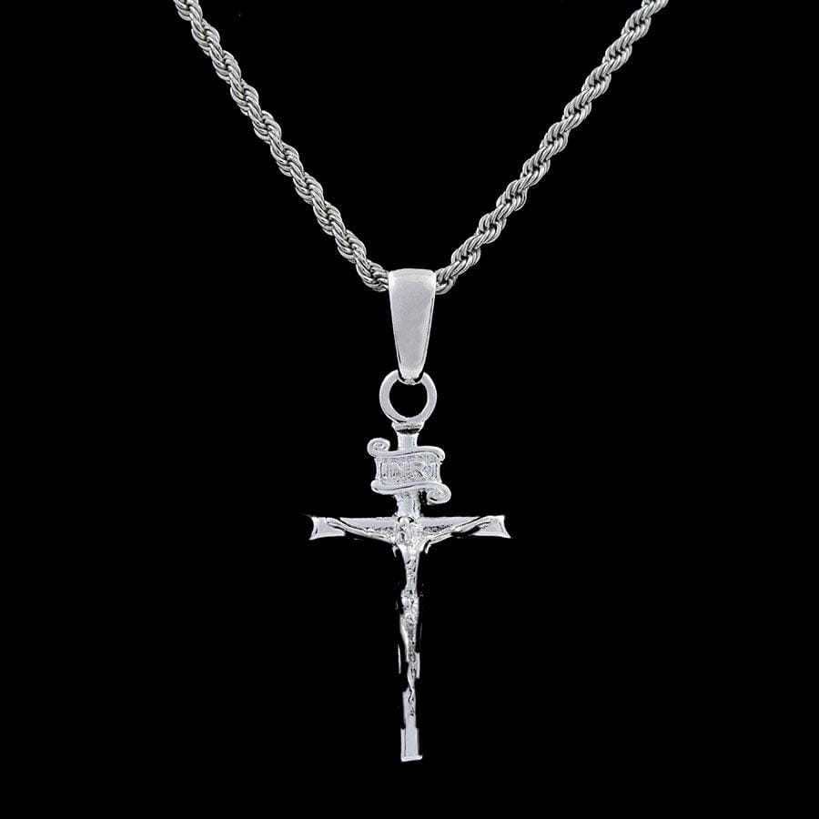 Crucifix Cross Pendant in White Gold