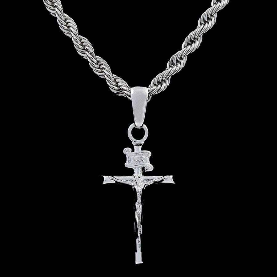 Crucifix Cross Pendant in White Gold