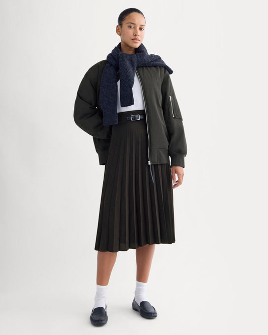 Pleated Crepe Midi Skirt | Black