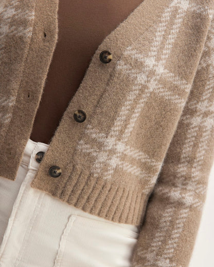 The Alpaca V-Neck Cropped Cardigan | Wheat / Lightest Taupe