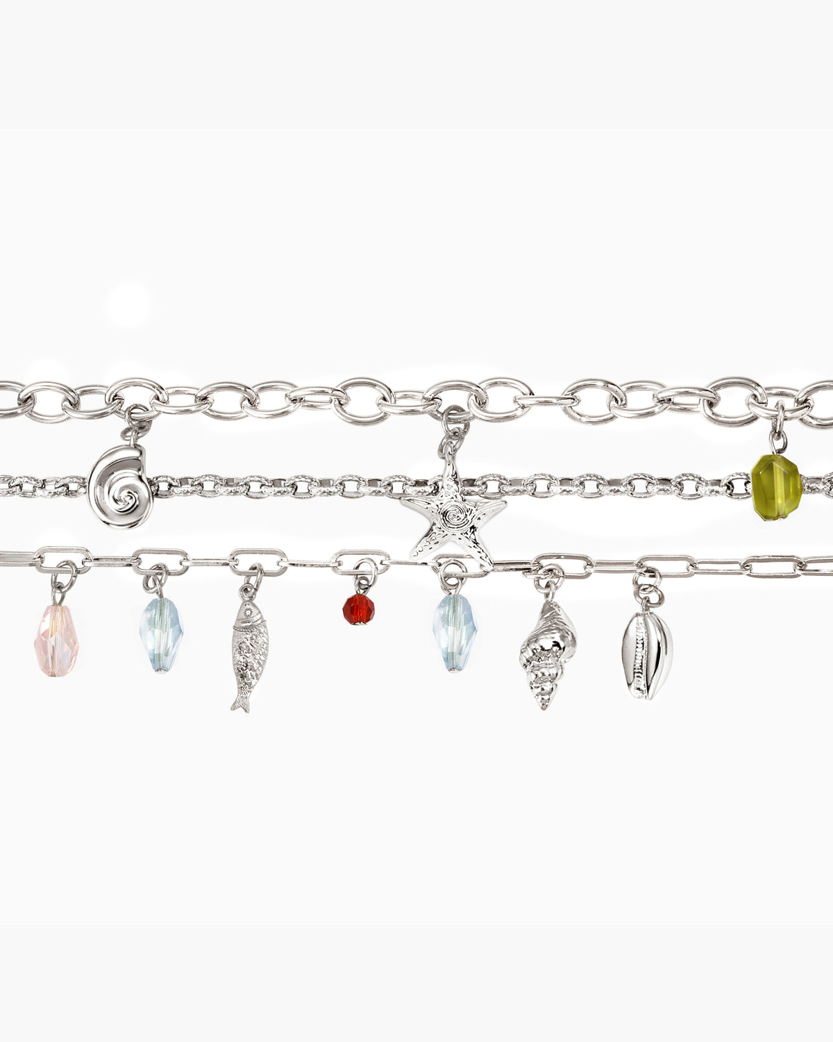 Coral Dancer Multi-charm Bracelet in Silver