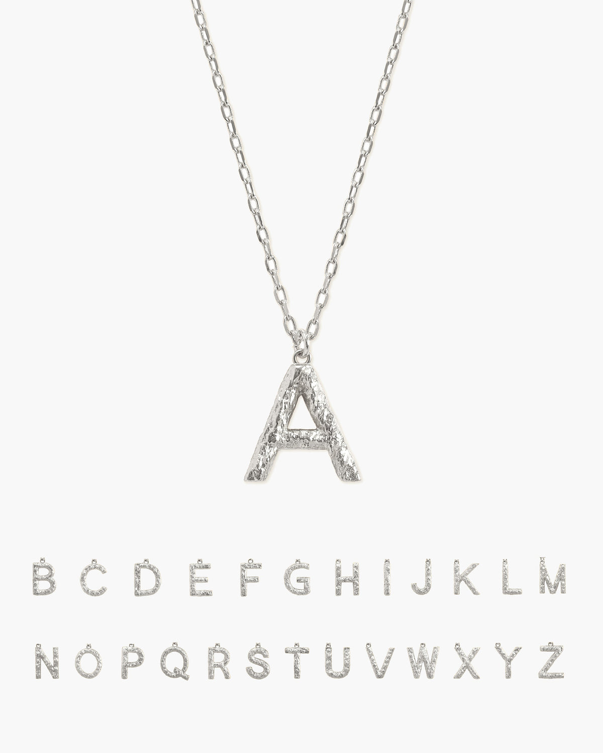 Textured Initial Letter Necklace in Silver
