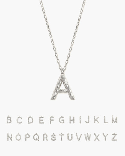 Textured Initial Letter Necklace in Silver